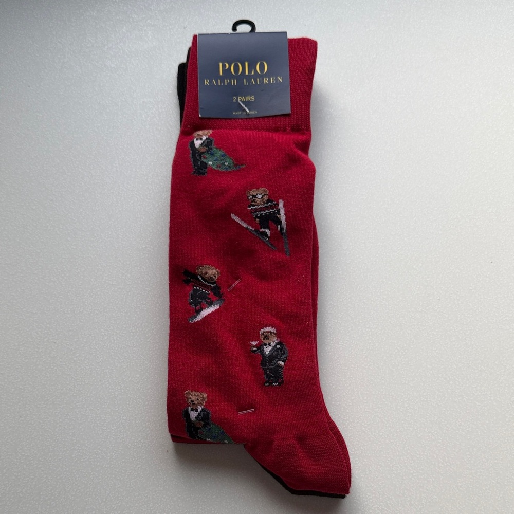 Polo RALPH LAUREN NWT Men’s Socks 2 Pair Martini‎ Bear Ski Snowboard Tree Skiing